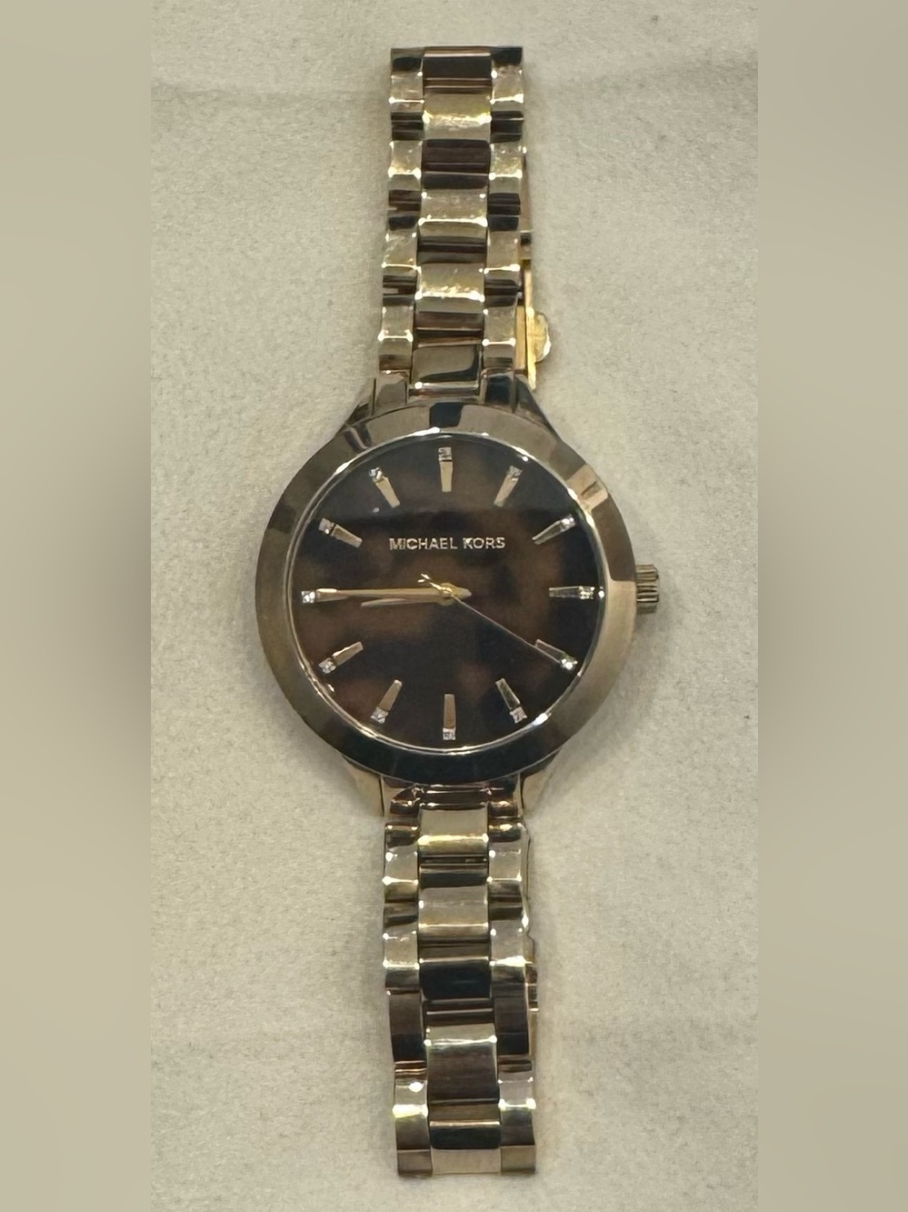 Michael Kors MK3532 Gold Tone Watch Brown Leopard Print Crystal Dial w/ Battery
